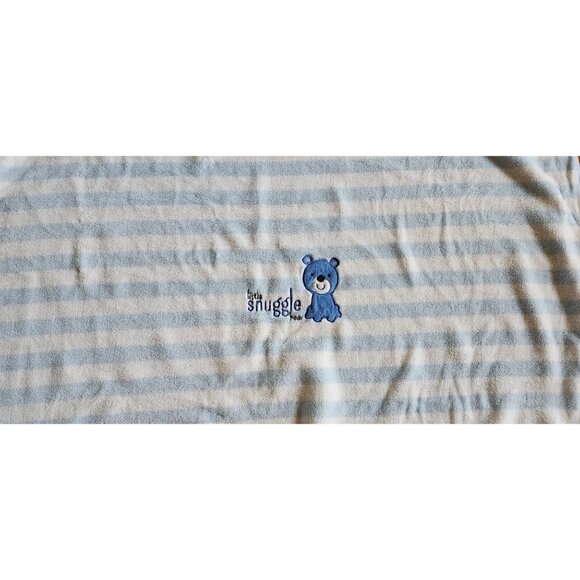 Just One You Little Snuggle Bear Blue White Striped Baby Blanket 30"x40" - Picture 2 of 4